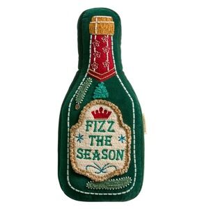 World Market Green Velvet Bottle Pillow with Embroidery